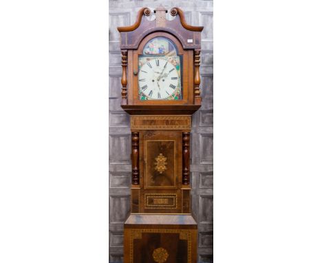 VICTORIAN OAK AND PARQUETRY LONGCASE CLOCK, Wishaw, two train eight day movement, the white enamel dial with Roman numerals, 