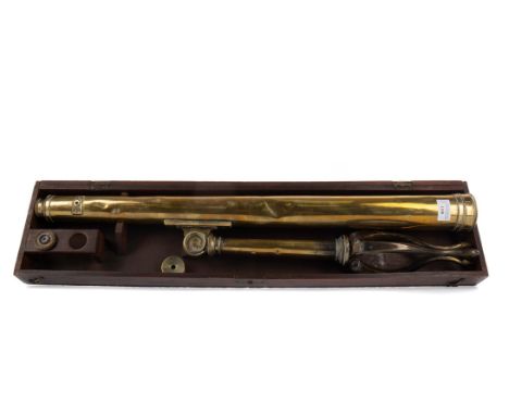 MID-19TH CENTURY BRASS LIBRARY TELESCOPE BY W&amp;S JONES, of London, 75.5cm undrawn, on a pillar support on tripod feet, in 