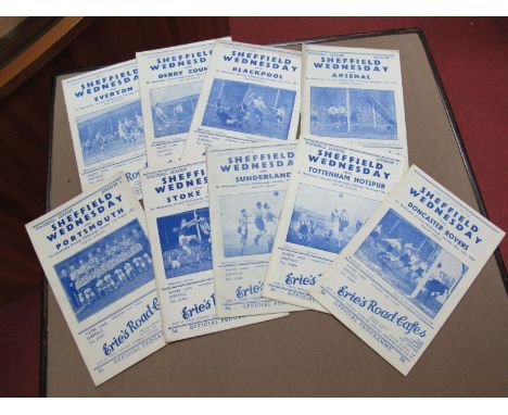 Sheffield Wednesday 1950-1 Programmes, v Blackpool, Derby, Everton, Arsenal, Portsmouth, Stoke, Sunderland, Tottenham, Doncas