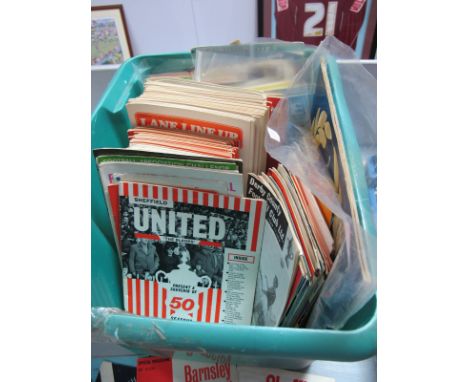 Sheffield United Home and Away Programmes 1960-75,  including 69 v. Barnsley County Cup, 59 Away at Arsenal. 50 Seasons Souve