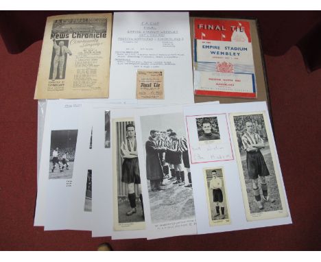 A 1937 F.A Cup Final Preston North End v. Sunderland Match Programme, (crude spine repair), ticket, song sheet, trade cards a