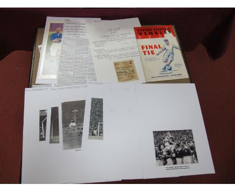 A 1939 F.A Cup Final Portsmouth v. Wolves Match Programme, (spine repair, light staples), ticket, trade cards and images rela