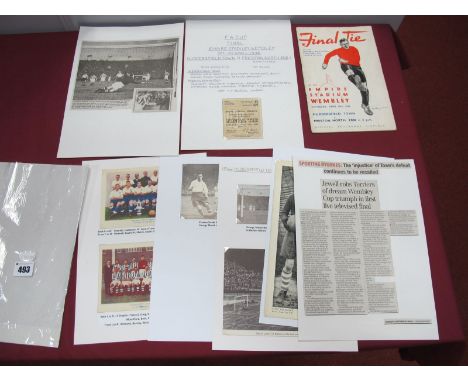 A 1938 F.A Cup Final Huddersfield Town v. Preston North End Match Programme, (rusty staples), ticket, trade cards and images 