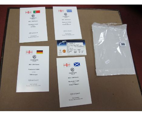 Manchester United Champions League Menus For 2003 - 04 Games At Old Trafford, V Rangers plus ticket, Stuttgart, Porto, Panath