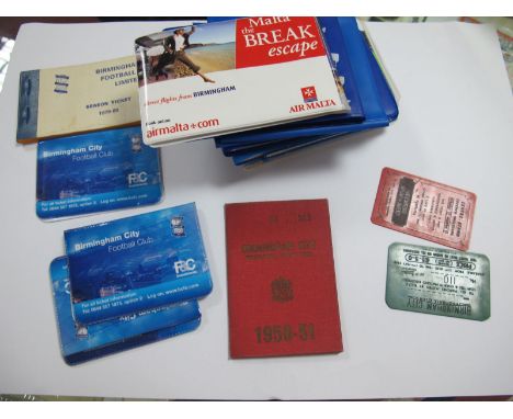 Eighteen Birmingham City Season Ticket Booklets, 1948-9, 49-50, 50-1, 79-80 and later. 