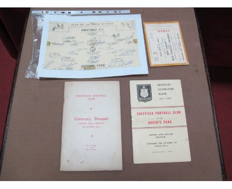 Sheffield FC Centenary Memorabilia, 1957 programme, ticket, autographs of all players and post match banquet card at Cutler's