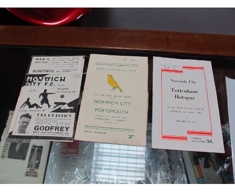 Norwich City 1949-50 Programmes, v. Tottenham - Charities Cup, Portsmouth, F.A Cup, Fulham-Friendly.(Rusty Staples)