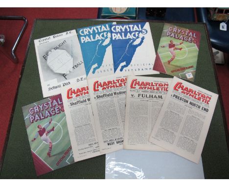 Charlton Athletic Programmes, 50-1 v Fulham Tottenham, 51-2 v Preston, 52-3, 53-4 v Sheffield Wednesday, Crystal Palace homes