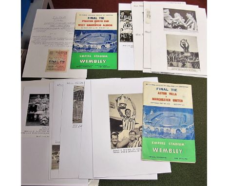 A 1954 F.A Cup Final Preston v. West Brom Match Programme, ticket and images relating to the game. A 1957 Aston Villa v. Manc