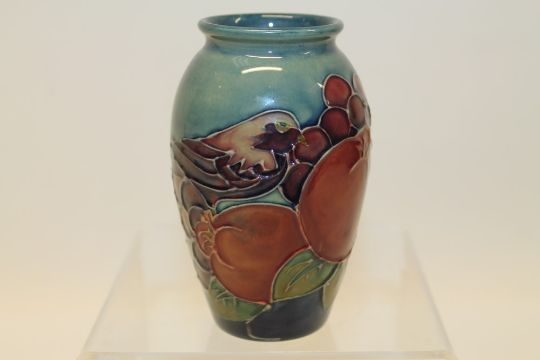 Moorcroft Pottery Bullfinch Pattern Miniature Oviform Vase With