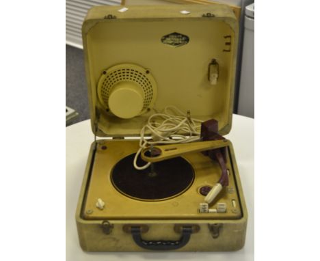 A Philip Auto sonic disc jockey portable record player, 33,45,78 speed, white case, built in speaker