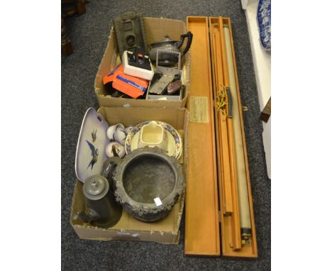 Household Goods - a cine projector screen; a pewter coffee pot; pewter standish; dressing table set; etc (2 box)