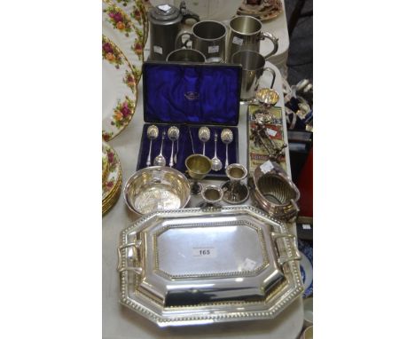 Silver Plated Ware - an entree dish and cover, beaded border; cream jug; boudoir candlestick; knife rests; egg cups; etc qty 