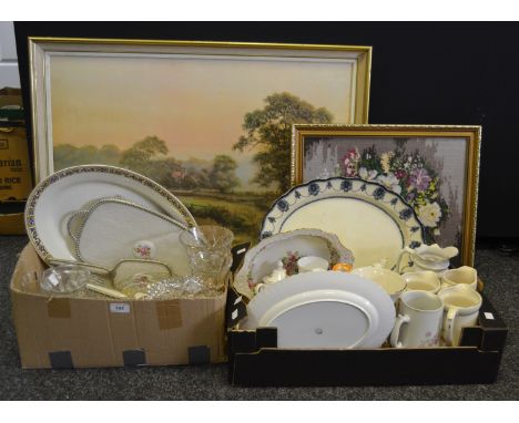 Household Goods - ceramics; glass; dressing table set; framed oil on canvas; framed wool tapestry; etc 
