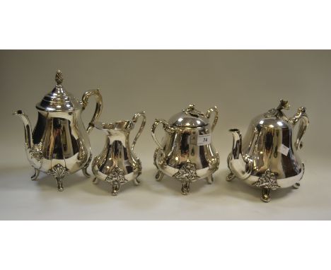 Silver Plated Ware - a four piece silver plated tea service comprising of teapot hot water jug cream jug and sucrier 