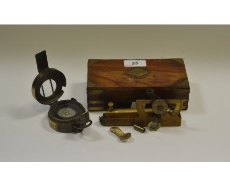 A Stanley angle sextant, 1902, rosewood box; a Stanley brass military sighting compass, dated 1930 (2)