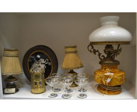 Household Goods - Babycham glasses;a gilt Anniversary clock; table lamps; etc.
