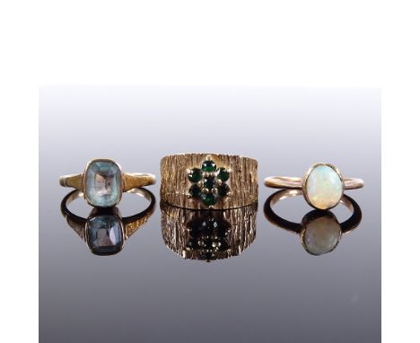 3 x 9ct gold stone set rings, including opal and , 7.7g, (3)All rings generally in good overall condition, no major damage or