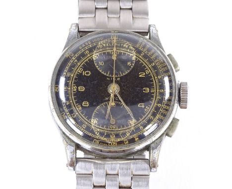 NICE WATCH - a Vintage stainless steel military pilot's mechanical chronograph wristwatch, ref.11251, black dial with gold pa