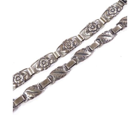 A Henry Roland Danish silver floral panel bracelet,A Henry Roland Danish silver floral panel bracelet, and an Emil Jensen Dan