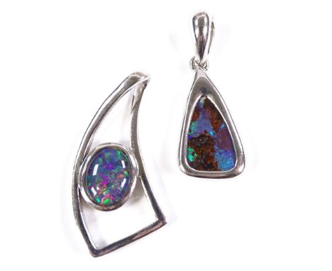 2 sterling silver black opal pendants, largest height 29.5mm, 5.7g total (2)Both in very good original condition, no damage o