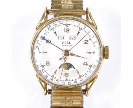 EBEL - a Vintage gold plated stainless steel triple calendar mechanical wristwatch, ref. 45622, silvered target dial with gil