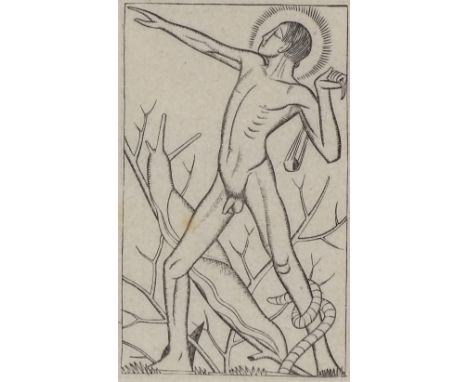 Eric Gill, engraving, David, published 1929, image 4.25" x 2.5", framed2 very light fox marks in the centre of the image, no 