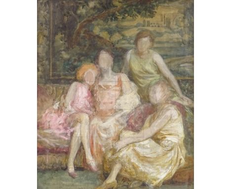 Attributed to Margaret Lindsay-Williams, watercolour, study for a family portrait, thought to be the Mitford sisters, unsigne