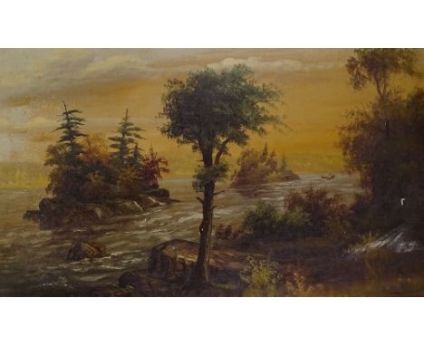 Early 20th century Canadian School, pair of oils on canvas, unsigned, titled Rapids St Lawrence, 22" x 36", framedOne has a p
