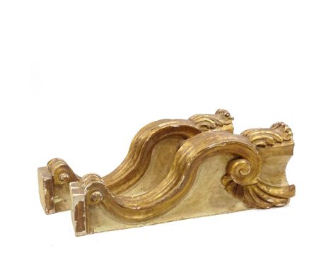 A pair of 19th century carved giltwood console table legs, height 83cm 