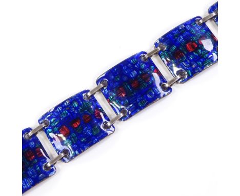 A German silver and enamelled copper panel modernist bracelet, bracelet length 19cm, 53.2gVery good original condition, only 