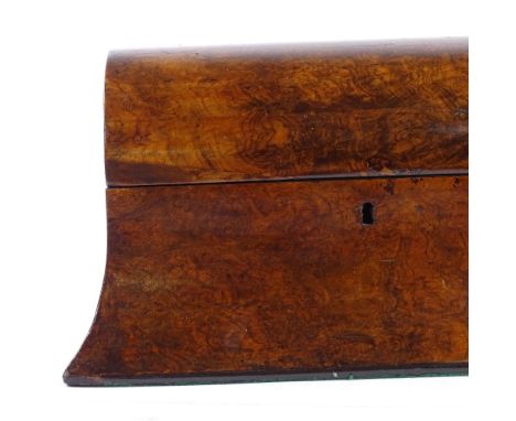 A Victorian burr-walnut dome-top tea caddy, with concave sides and fitted interior, length 35cm 