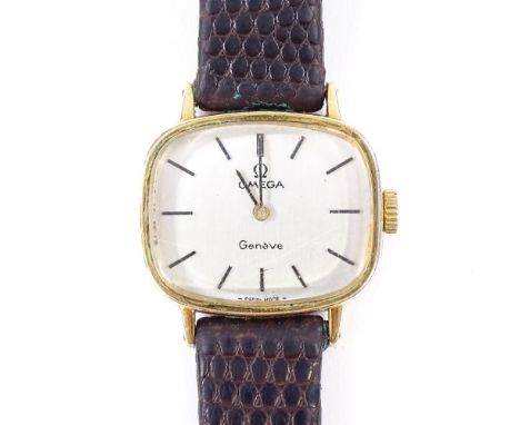 OMEGA - a lady's gold plated stainless steel Geneve mechanical wristwatch, ref. 511.413, silvered dial with black baton hour 