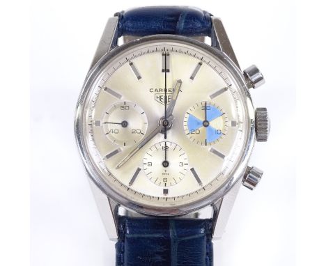 HEUER - a rare Vintage stainless steel Carrera Yachting mechanical chronograph wristwatch, ref. 2447, circa 1960s, silvered d
