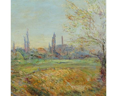 Attributed to Ronald Ossory Dunlop, oil on canvas, impressionist landscape, unsigned, inscribed on stretcher, 20" x 24", fram