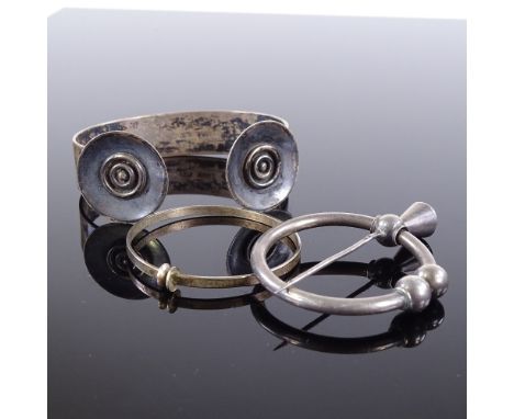 Various silver jewellery, including an Ernst-Assens Viking Revival torque bangle, Swedish thistle cloak pin and an ear clip, 