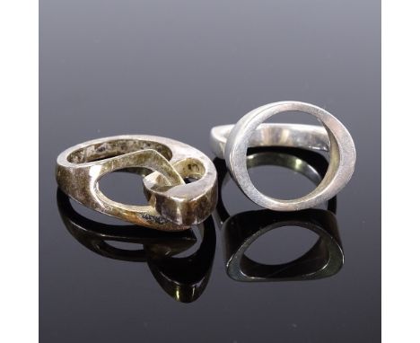 A Niels Erik From Danish sterling silver modernist abstract ring, and a From sterling vacant panel ring, sizes L & M, panel s