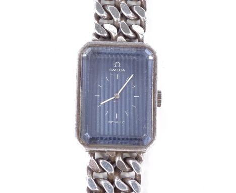 OMEGA - a sterling silver De Ville mechanical wristwatch, ref. 1011, circa 1976, dark blue dial with painted baton hour marke