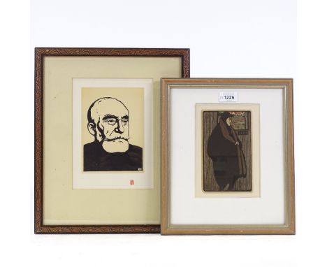 Felix Vallotton, woodcut, portrait of Puvis de Caavannes 1898, and Edward Gordon Craig, woodcut, portrait of Henry Irving 189