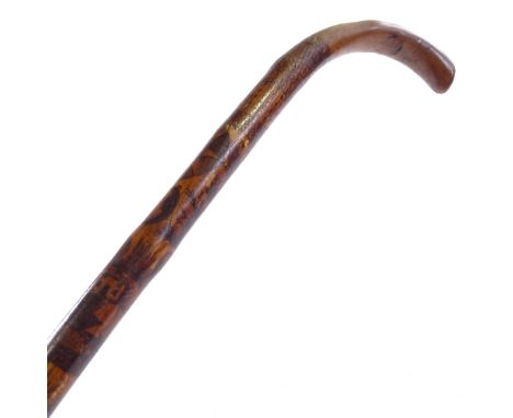 An unusual 18th century walking cane with intricate penwork decoration, including Colonial scenes, inscriptions and figures 