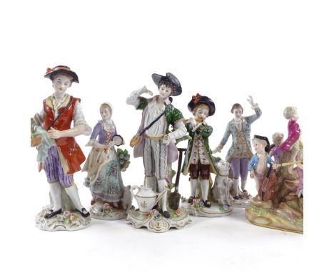6 Continental porcelain figures, including a Meissen musician group, height 15cm, A/F, and 5 other Sitzendorf figures (6) 