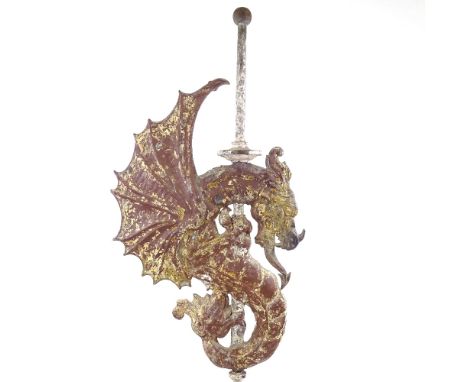 A 19th century painted metal dragon design weather vane on cast-iron stand, overall height 1.94m 