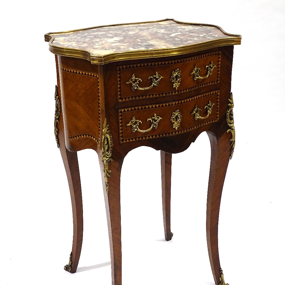 A French kingwood 2drawer side table with shaped marble top and ormolu