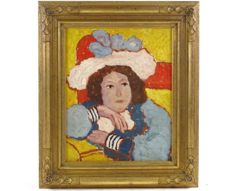 Oil on board, impressionist portrait of a woman, unsigned, 16" x 12.5", framedVery good condition 