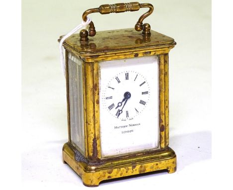 A Matthew Norman miniature brass-cased carriage clock, 17 jewel movement, case height 6cm, working order