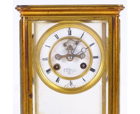 A late 19th century gilt-brass cased 4-glass Regulator mantel clock, by J W Benson Old Bond Street London, with bevel-glass p