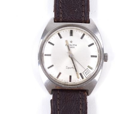 ZENITH - a Vintage stainless steel Sporto 28800 mechanical wristwatch, ref. 959 D 134, silvered dial with baton hour markers 