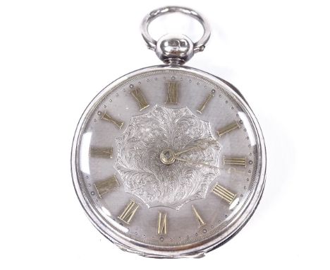 A 19th century silver-cased open-face key-wind pocket watch, by H Watts of Poole, silvered floral dial with applied gold Roma