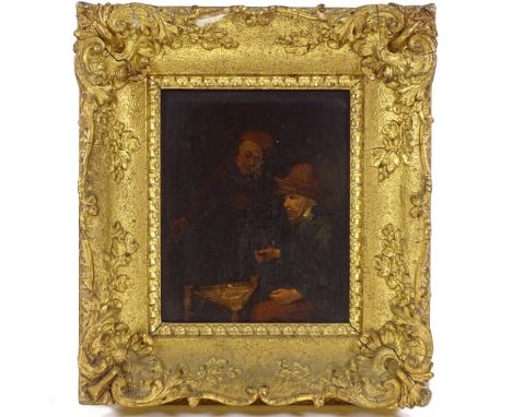 18th century Dutch School, oil on panel, tavern scene, unsigned, 8.5" x 7", framedVery good condition, no splits, no sign of 