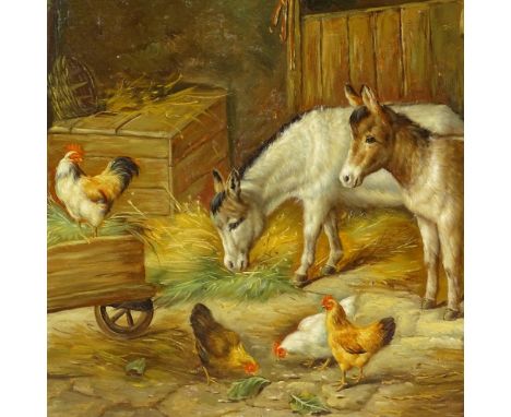 Modern oil on panel, barn interior scene, indistinctly signed, 12" x 16", framedVery good condition 